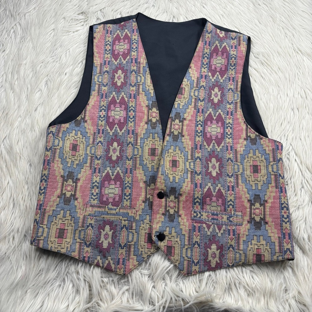 Vintage Unbranded Men's M L Jacquard Geo Boho Waistcoat Vest Artsy‎ Teacher